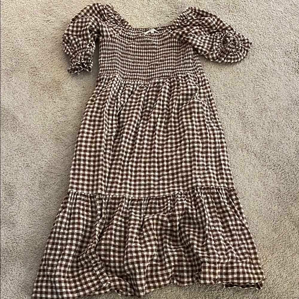 Madewell Women's Brown Gingham Casual Dress